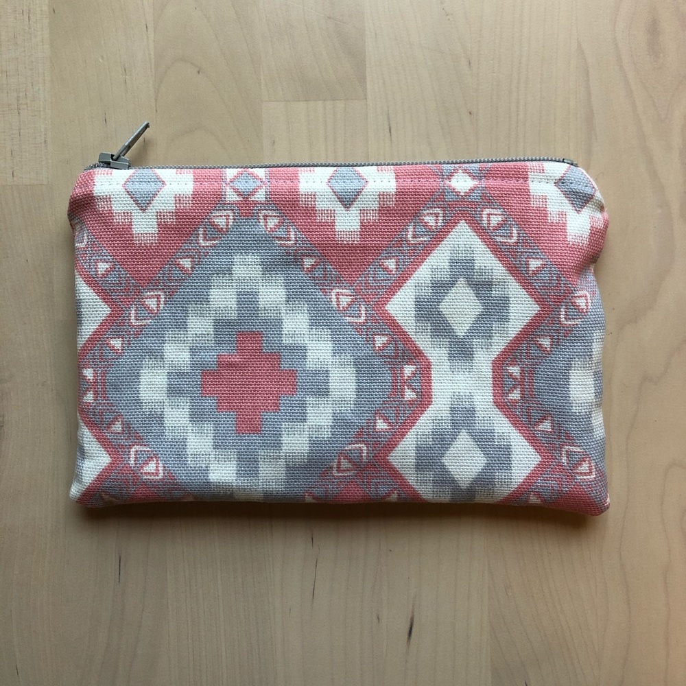 Cotton Canvas Geometric Southwest Zipper Pouch Bag